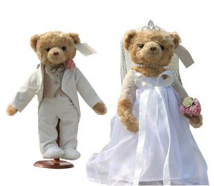 蓝鱼 婚纱泰迪熊 情侣对熊 结婚熊 婚礼熊 白婚纱A款